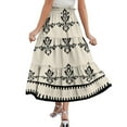 thumbnail image 4 of WTOBBY Beach Vacation Floral Maxi Skirt Women's Drawstring High Waisted Long Skirt Lightweight Summer Tiered Flowy Pleated Skirt with Elastic Waist for Boho Style,Beige 2XL, 4 of 5