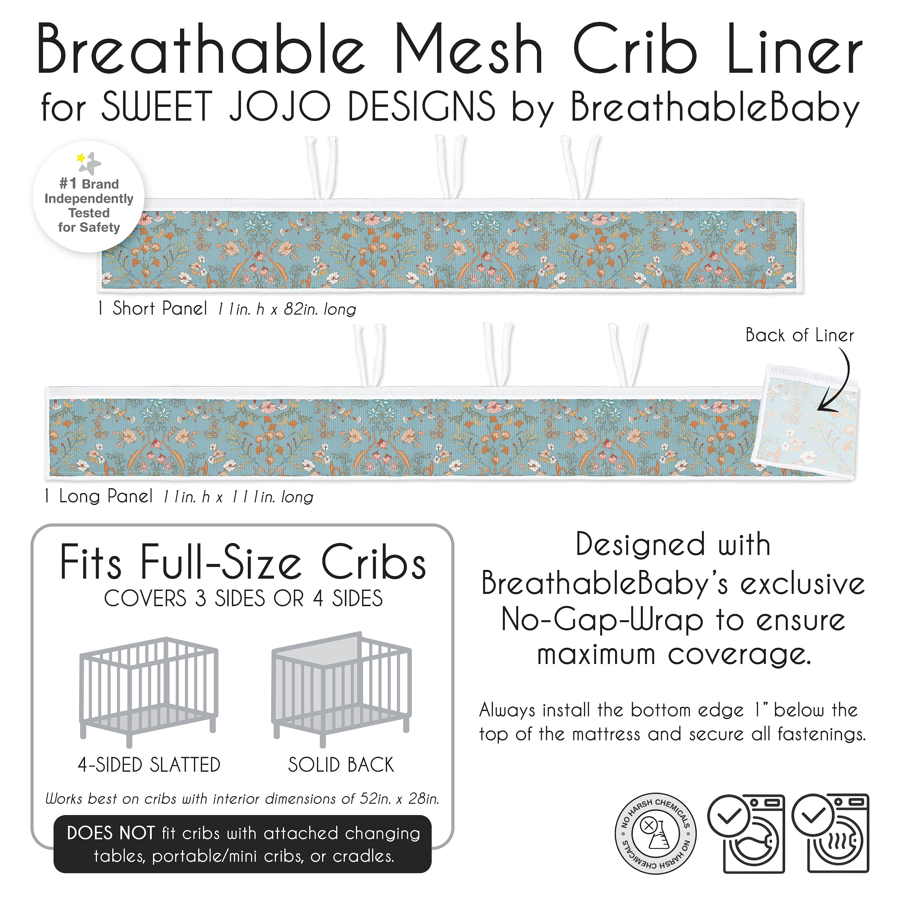 Sweet Jojo Designs + BreathableBaby Boho Floral Wildflower Blue and Orange Girl Breathable Mesh Crib Liner