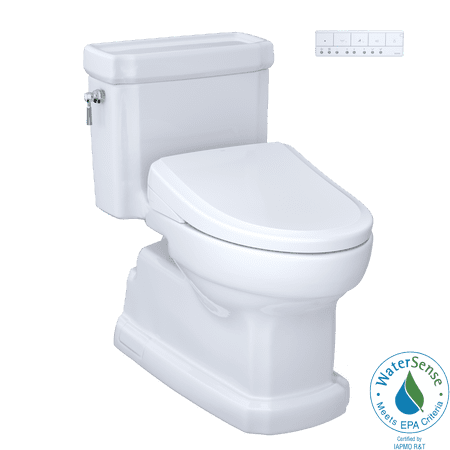 TOTO® WASHLET®+ Eco Guinevere® Elongated 1.28 GPF Universal Height Toilet, S7A Classic Bidet Seat with AutoFlush and Auto Open/Close, Cotton White - MW9744734CEFGA#01