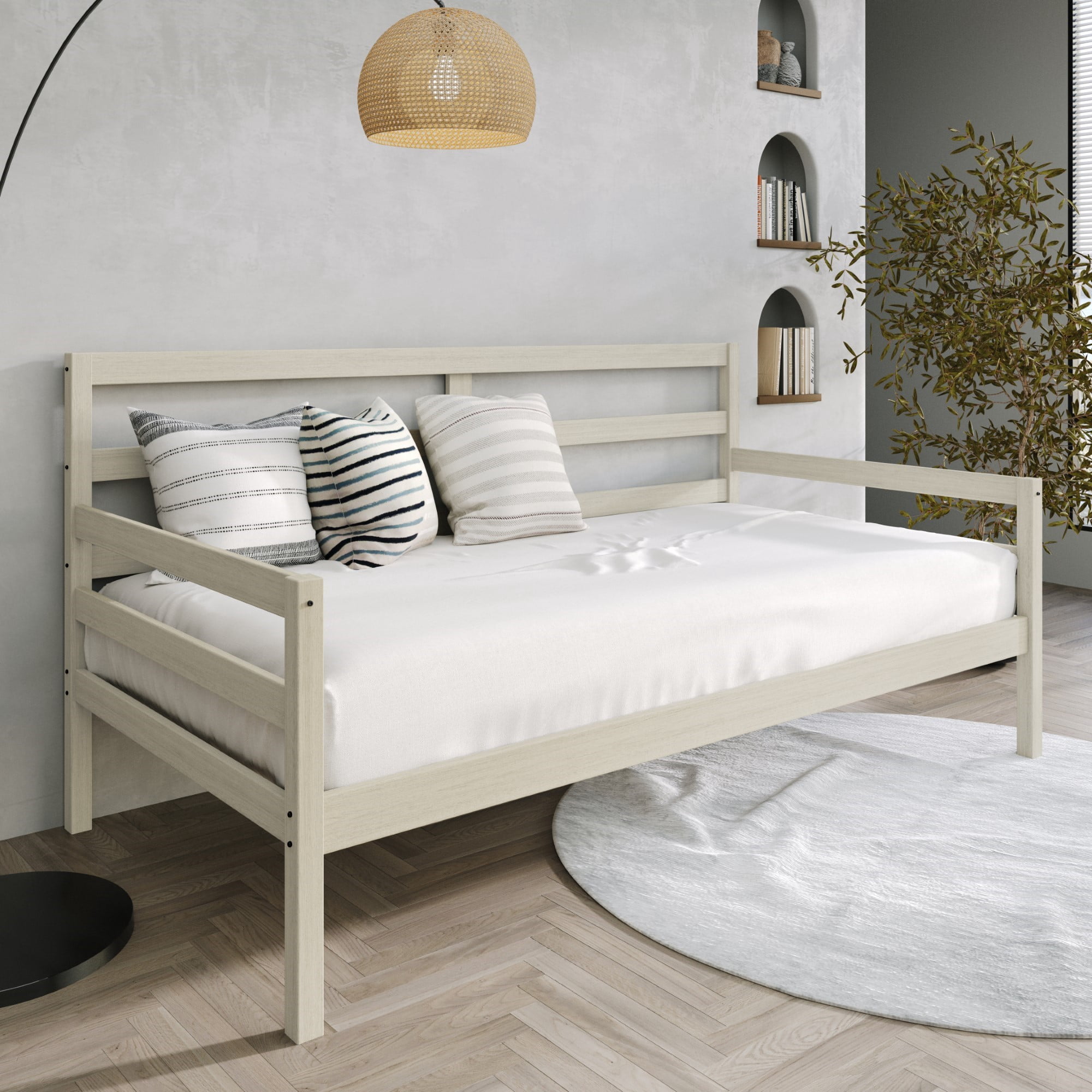 Home Design Towson Twin Daybed with Solid Wood Frame, Slatted Sides and Back, Stylish Seating and Sleeping Solution, Durable, Antique White