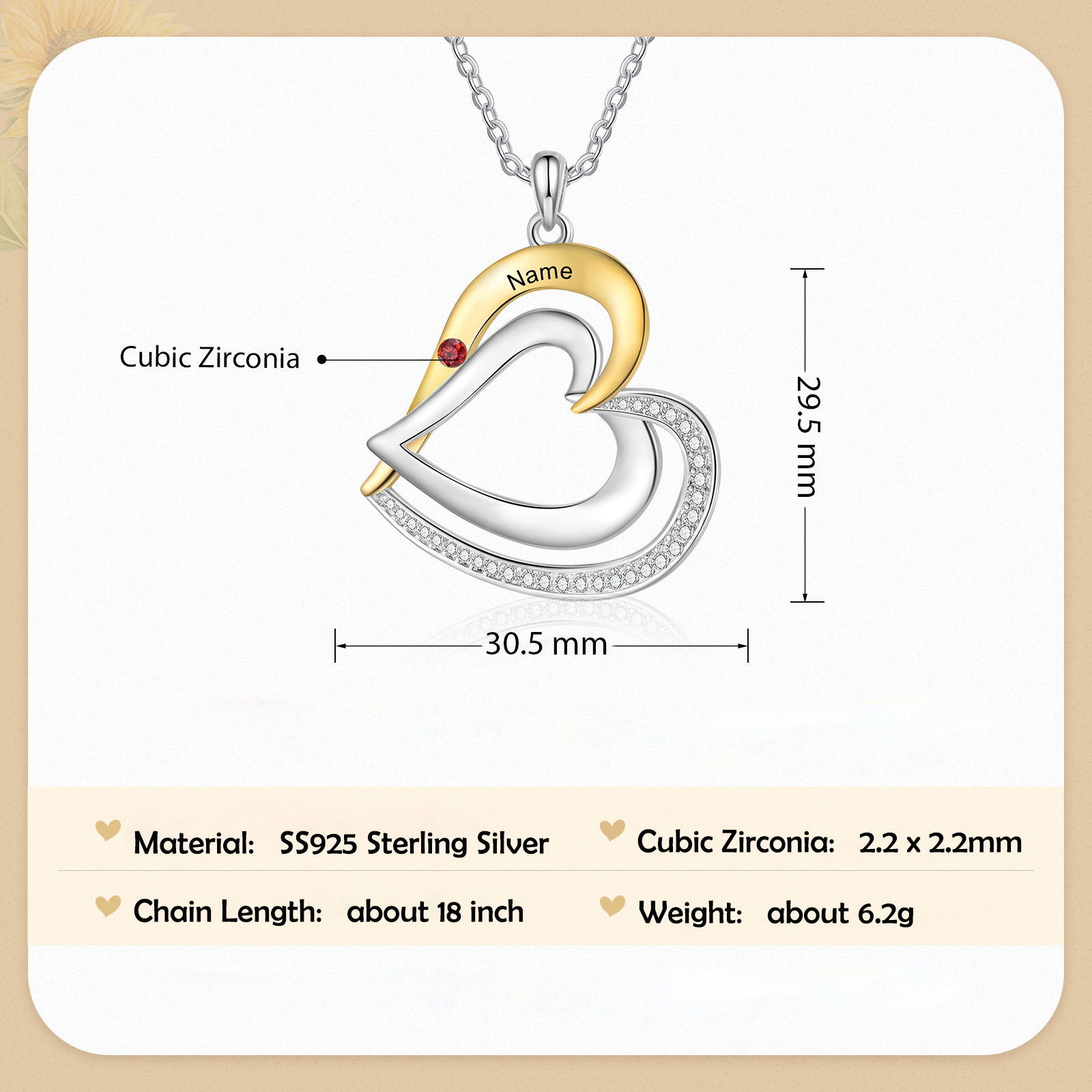 Mementos Personalized Heart Family Necklace for Women Sterling Silver with Birthstone and Name