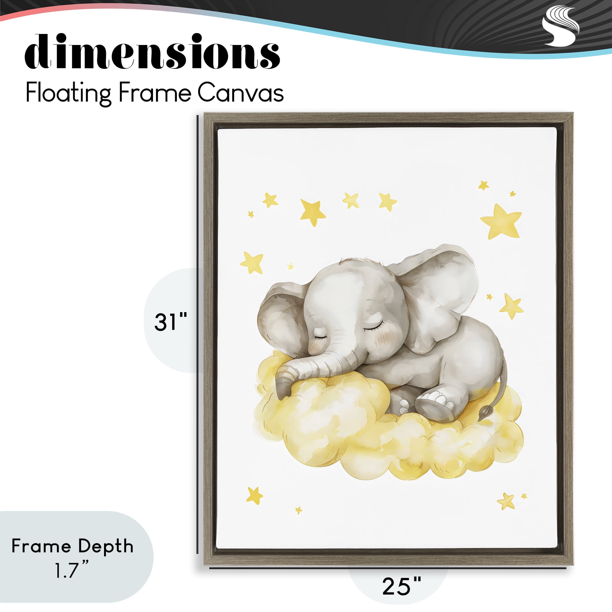 Stupell Industries Sleeping Elephant on Yellow Cloud Brown Framed Floater Canvas Wall Art, design by LSR Design Studio