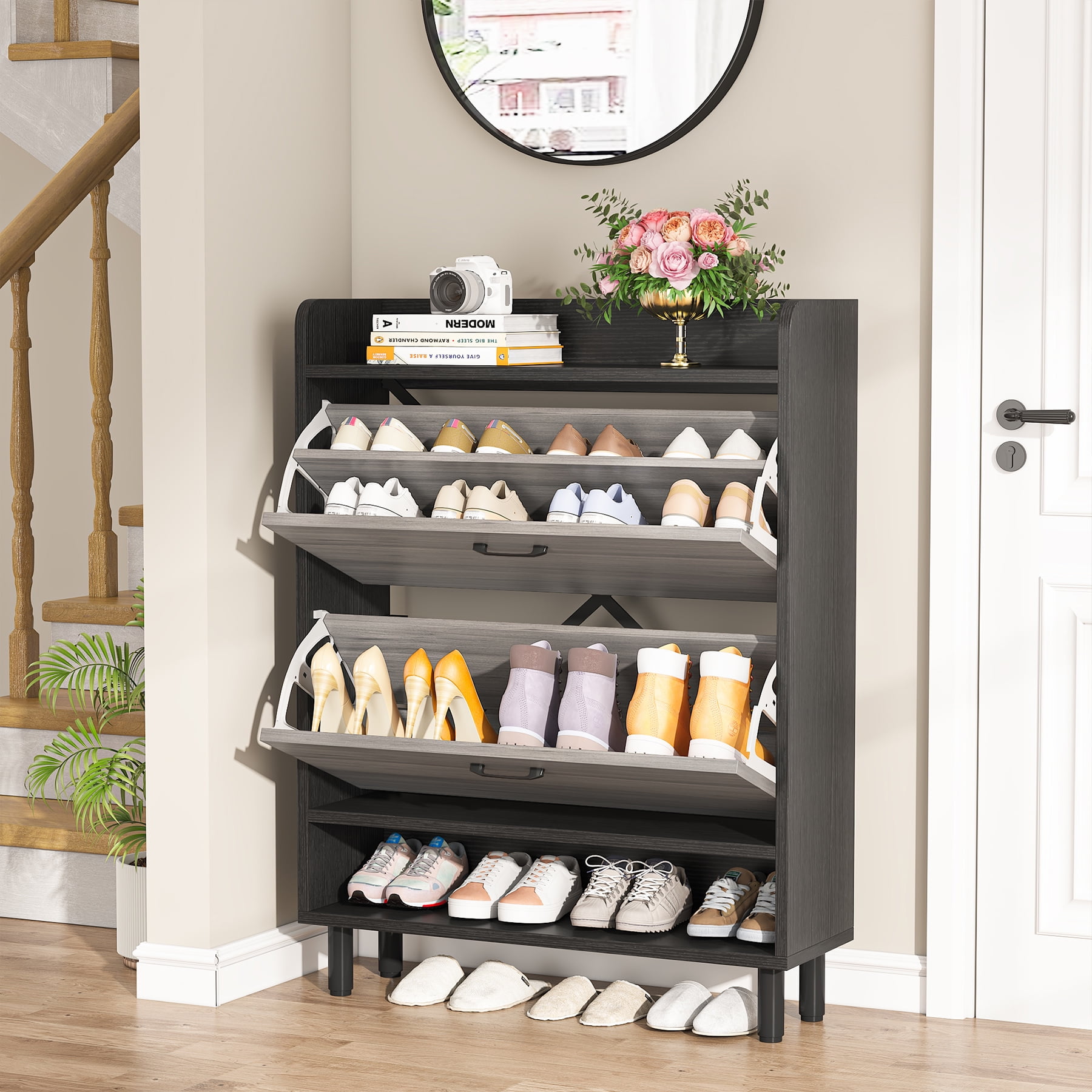 Tribesigns Shoe Cabinet, 2-Tier Shoe Storage Cabinet with Flip ...