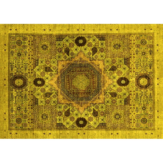 Ahgly Company Indoor Rectangle Abstract Yellow Modern Area Rugs, 5' x 8'