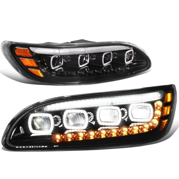 DNA Motoring Pair Black LED DRL Projector Headlight For Peterbilt 325 330 335 337 340 348 382 384 386 387