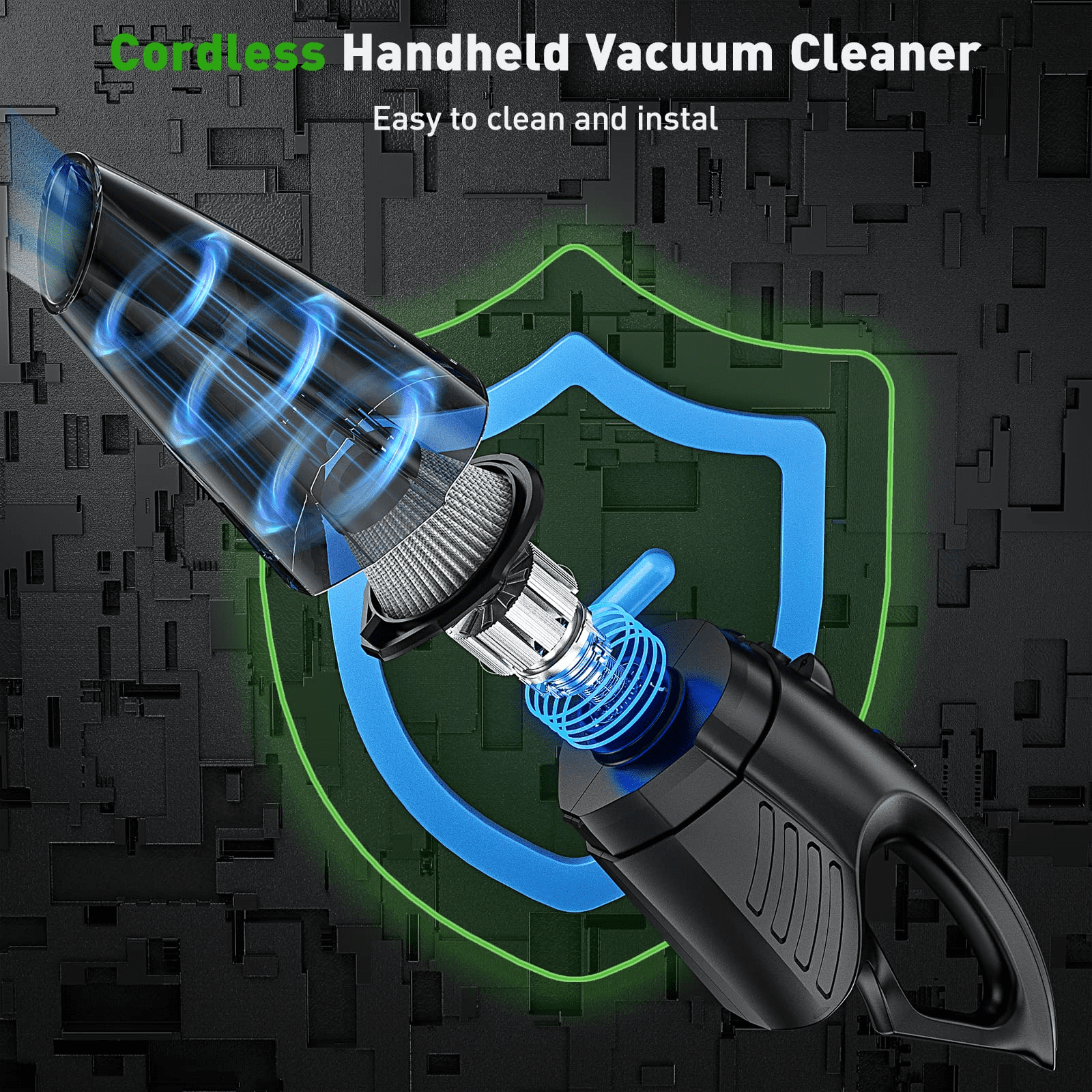 Huepar 12V Cordless Handheld Vacuum Cleaner - Portable