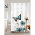 thumbnail image 6 of No Hook Shower Curtain with Snap in Liner, Spring Butterfly Watercolor Blue Flower Waterproof Bath Curtain Double Layers with See Through Top Window, Farm Plant on White Hotel Shower Curtains 60x72in, 6 of 9