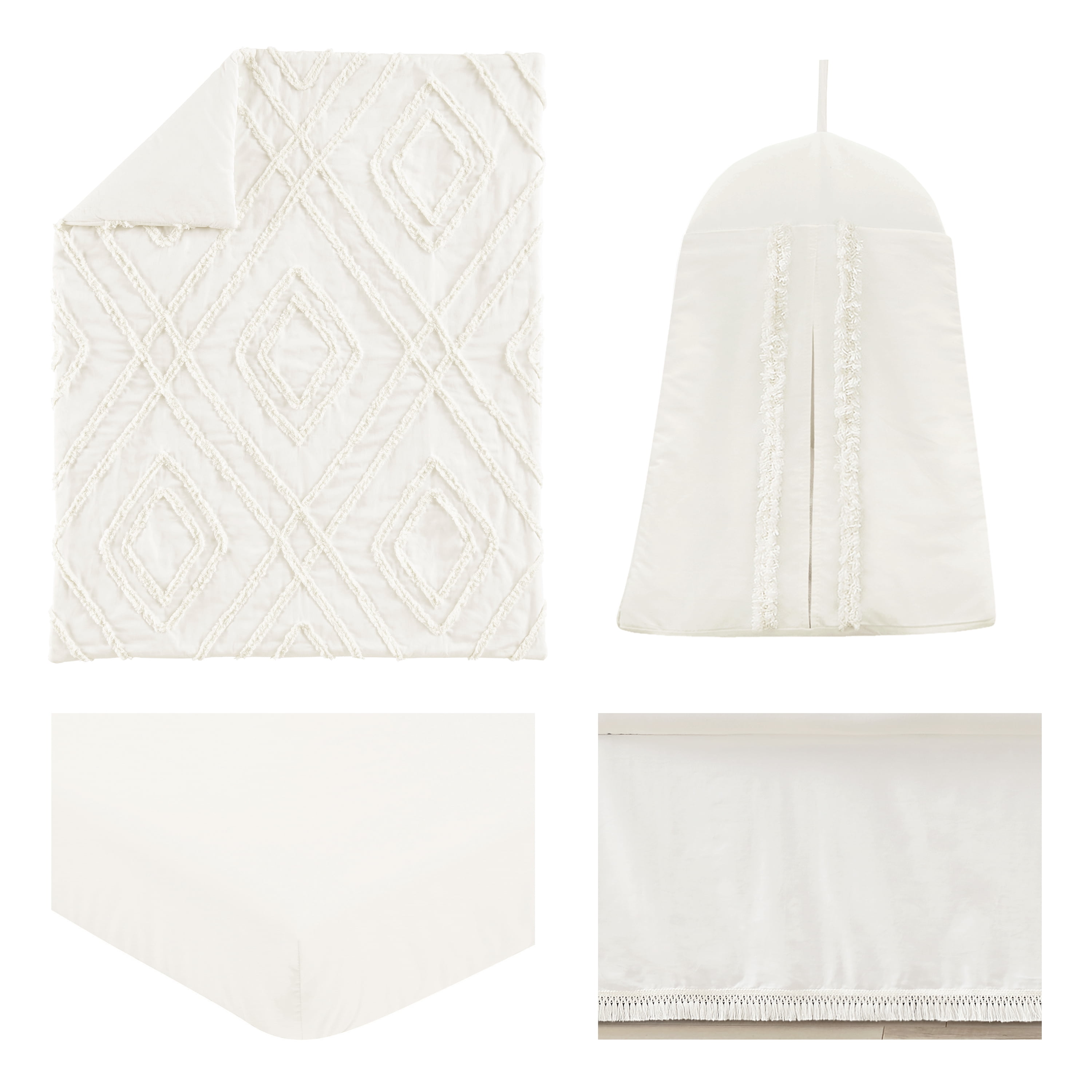 Sweet Jojo Designs Diamond Tuft Ivory Off White 4 Piece Crib Bedding Set