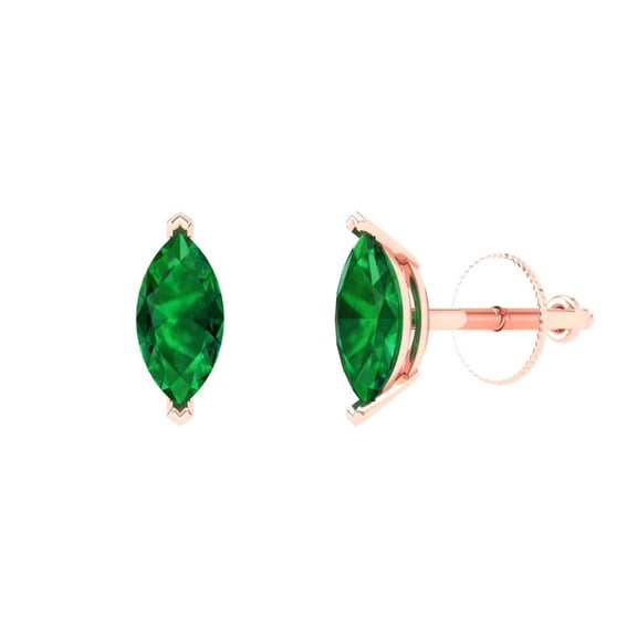 1 ct Push-Back Stud Earrings for Women | 8x4mm Marquise Cut Simulated Emerald | 18K Rose Gold