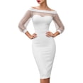 thumbnail image 2 of Ayolanni Solid Fall Dresses Bodycon 3/4 Sleeve Mesh Crew Neck Maxi Cocktail Dress Party Elegant Wedding Guest Sundress White L, 2 of 5