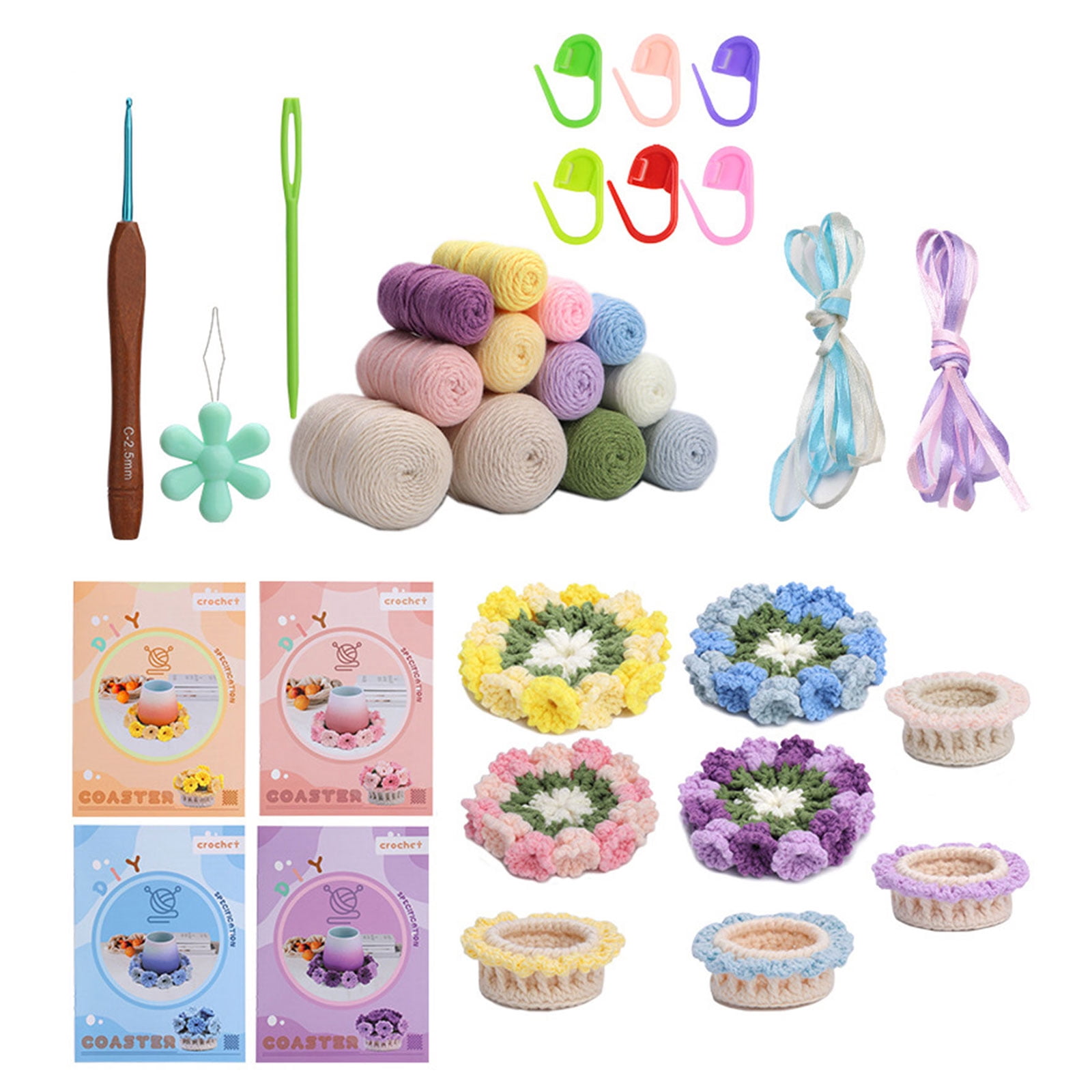 Crochet Starter with Yarn, Crochet Hook, Needle, Knitting Marker, Instruction and Crochet Accessories