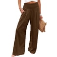 thumbnail image 2 of Lumtrix Women Linen Palazzo Pants Summer Boho Wide Leg Smocked High Waist Casual Lounge Pant 2026 Beach Travel Vacation Clothes Coffee 2XL, 2 of 5