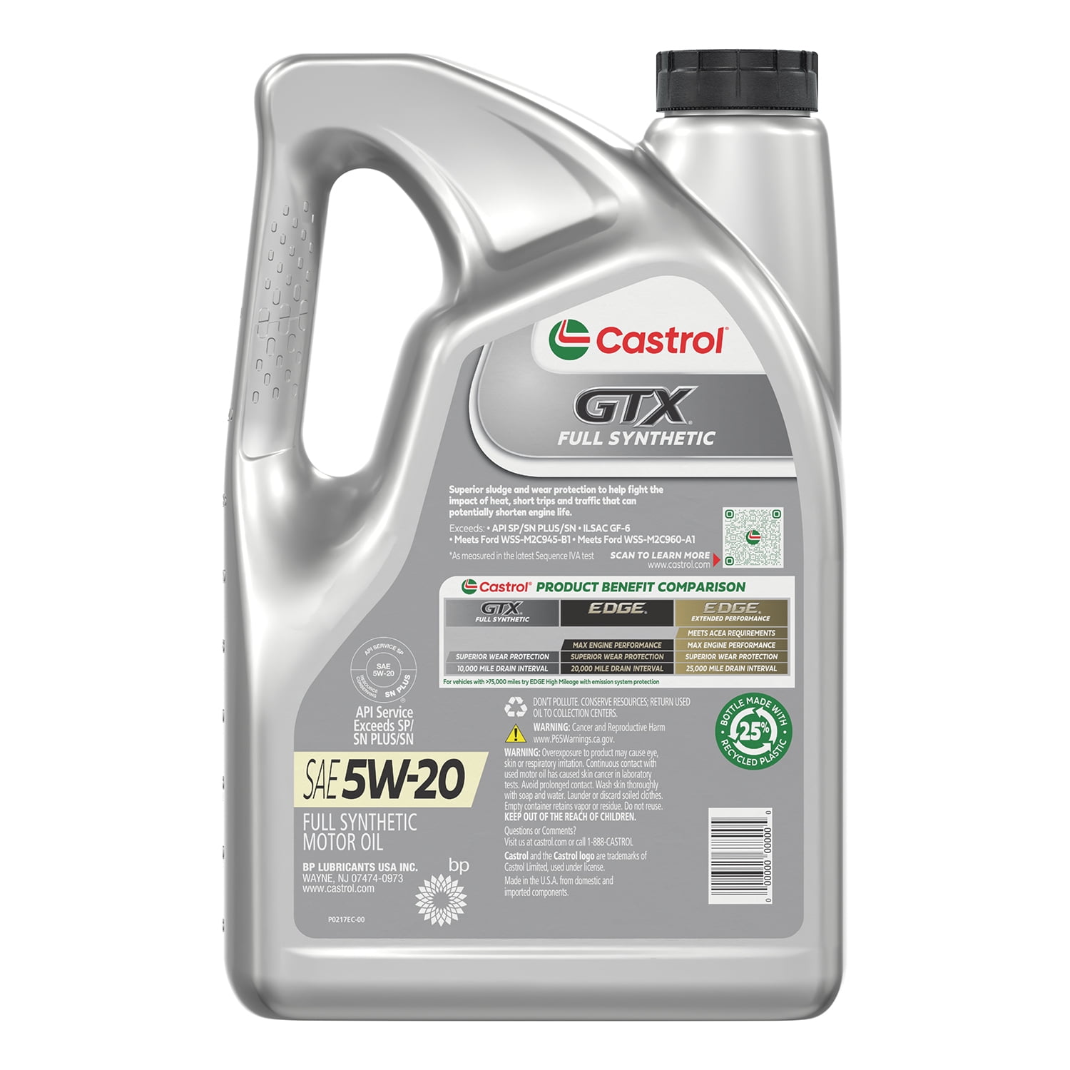 Castrol GTX Full Synthetic 5W-20 Motor Oil, 5 Quarts, Case of 3