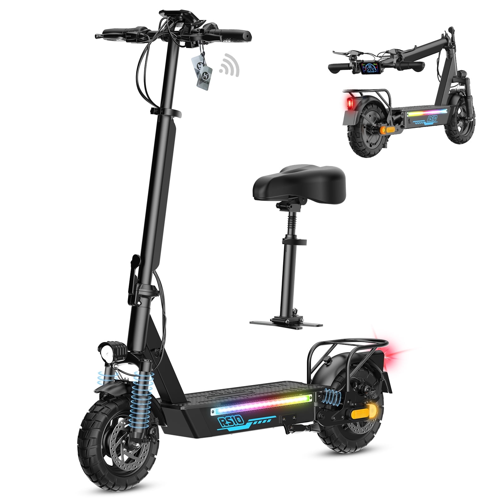 Electric Scooter for Adults with Seat, 1200W Peak Motor, 30-Mile Range, 31 Mph Fast Speed, 48V 15AH Battery, Dual Disc Brake, 10" Off-Road Foldable e Scooter for Teens