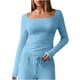 thumbnail image 3 of Blusas para mujer,Camiseta informal de manga larga con cuello cuadrado para mujer, jersey de poliéster, color liso, cómoda para uso diario, sopatenor, 3 of 9
