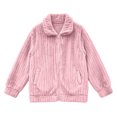 thumbnail image 3 of Women's Ribbed Fleece Zip Up Jacket Stand Collar Long Sleeve Soft Warm Plush Coat with Pockets Casual Loose Fit Fall Winter Outerwear Pink, 3 of 6