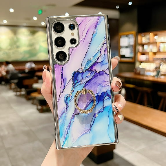 SaniMore for Samsung Galaxu S23 Ultra 6.8" 2023 Case with 360 Rotating Ring Bracket, Unique Fashion Marble Print Pattern Soft TPU Slim Fit Protective Shockproof Stylish Girly Stand Case, Galaxy