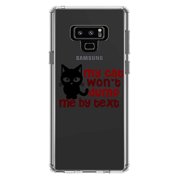 DistinctInk Clear Shockproof Hybrid Case for Samsung Galaxy Note 9 - TPU Bumper Acrylic Back Tempered Glass Screen Protector - My Cat Won't Dump Me By Text