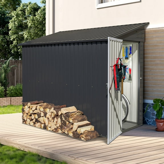 Lean to Shed, 4' x 8' Metal Shed and Outdoor Storage, Sloped Top Patio Tool Shed with Lockable Door, Floor Frame, Padlock