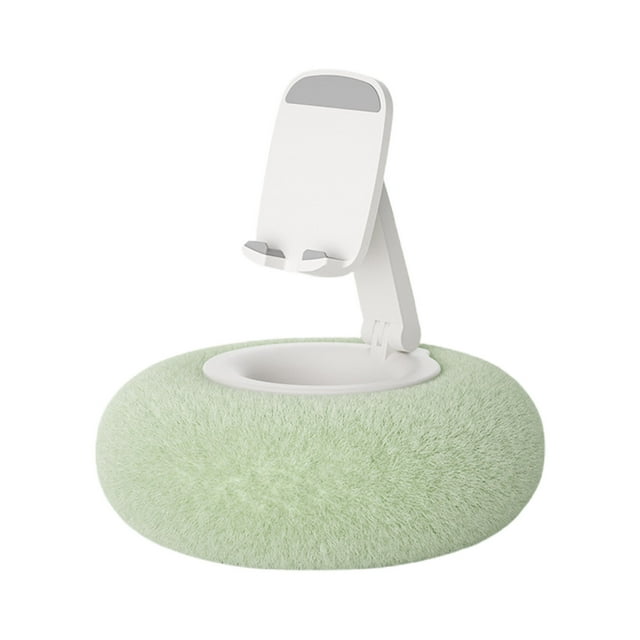 Green Fluffy Pillow With Adjustable Phone Stand Short Version Holder Green Color For Mobile Devices Foldable Tabletop Support