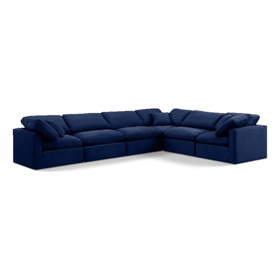 Meridian Furniture Indulge 193.5" Velvet L-Shaped Modular Sectional in Navy