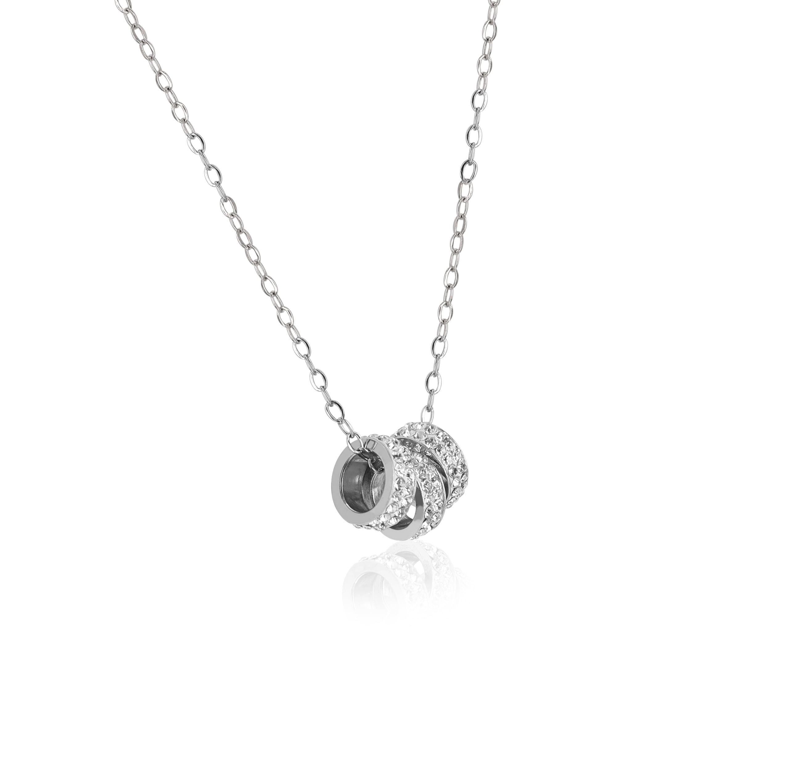 Brilliance Sterling Silver Necklace, 18-inch, 3 Floating Crystal Rondelle Pendants, Women’s Jewelry, Adult