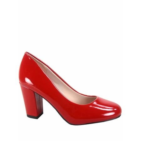 

Women‘s Round Toe High Chunky Heel Dress Classic Pumps Shoes ( Red 10 )