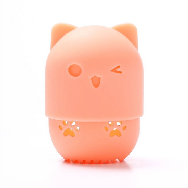 Estuche para guardar huevos de maquillaje de belleza, funda protectora portátil de silicona para viajes, caja de almacenamiento a prueba de polvo Meow puff