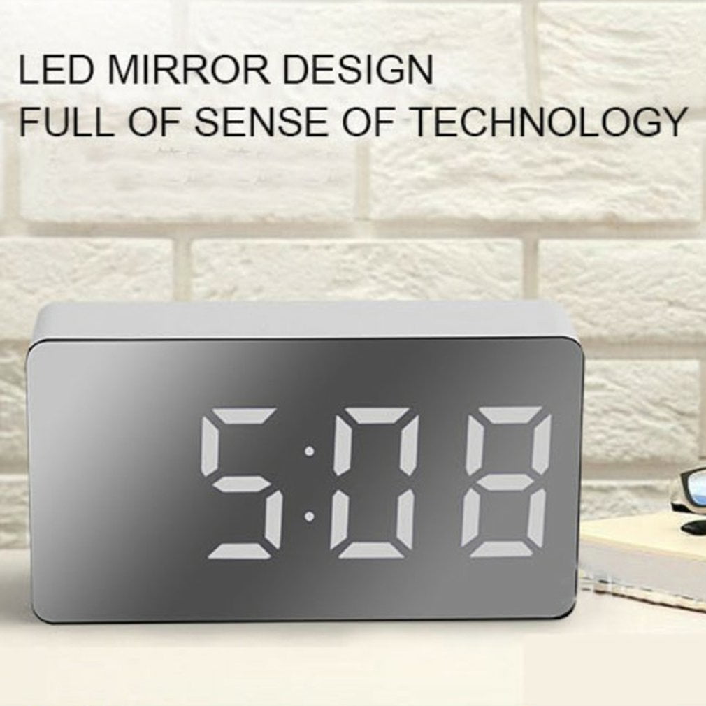 Digital Clock Big Display LED Electric Alarm Clock Mirror Surface Oval 