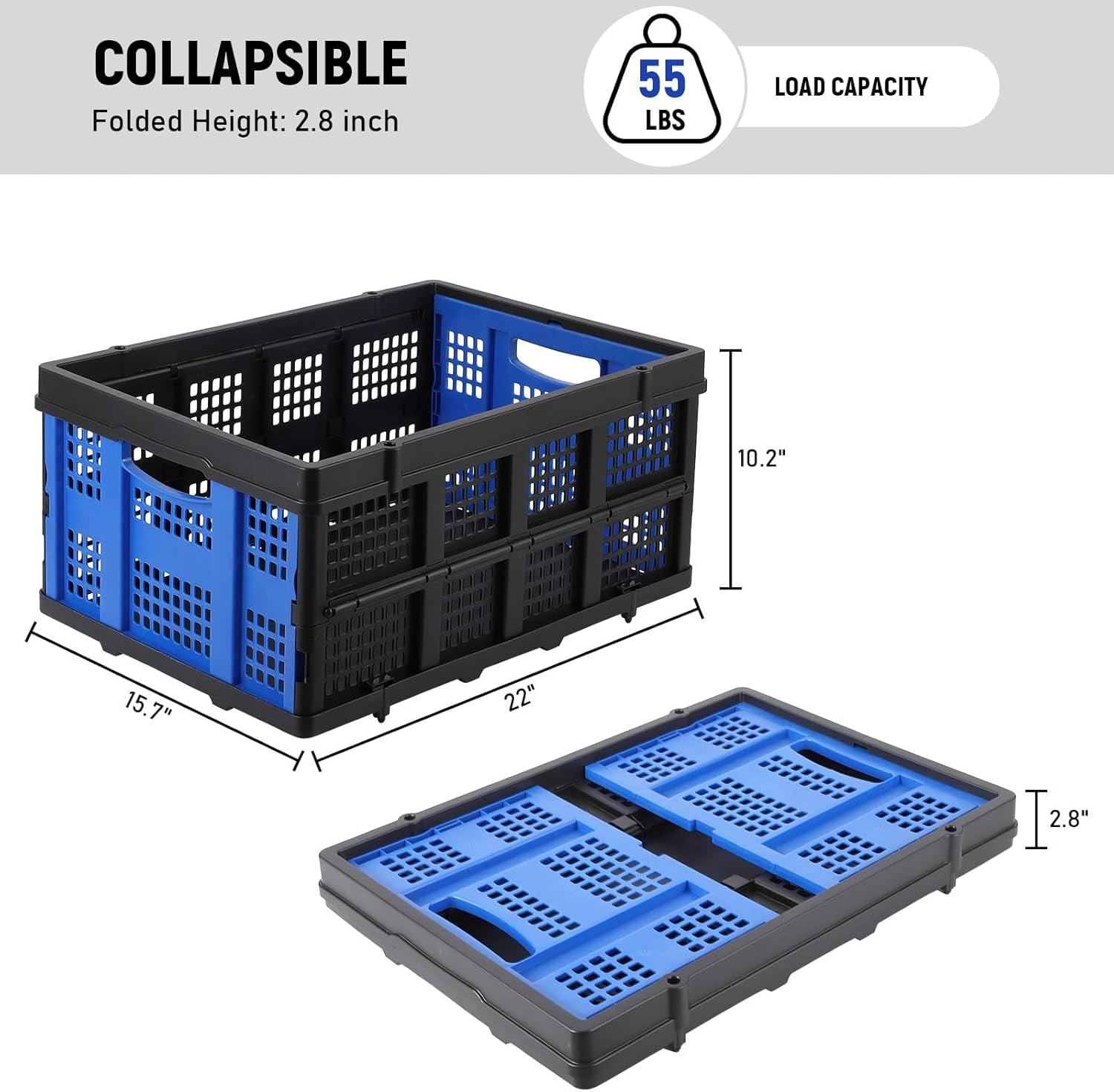 Yesurprise Collapsible Plastic Crate, Foldable Storage Basket, Stackable Utility Crate with Handle, Heavy Duty Milk Crate for Kitchen Office Camping Classroom Storage