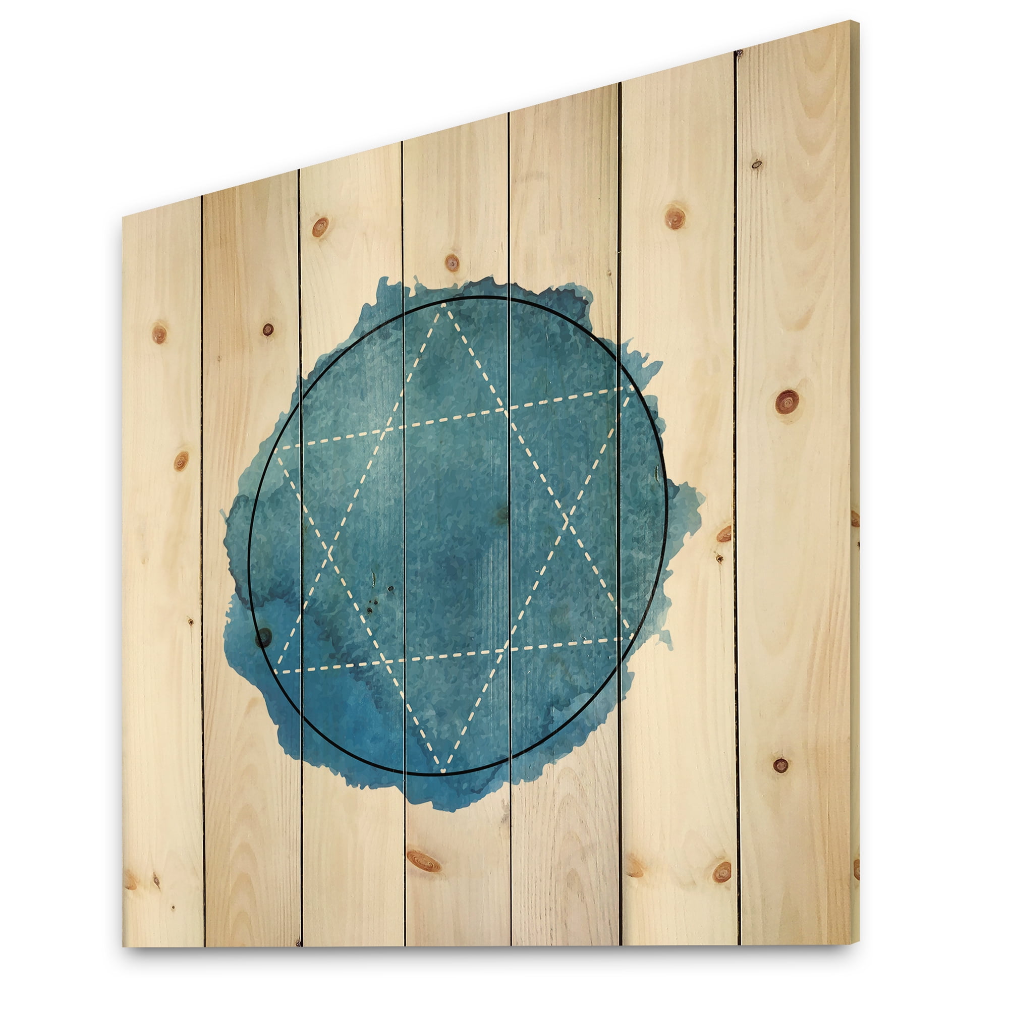 Designart 'Sacred Geometry and Symbol of Alchemy III' Bohemian & Eclectic Print on Natural Pine Wood