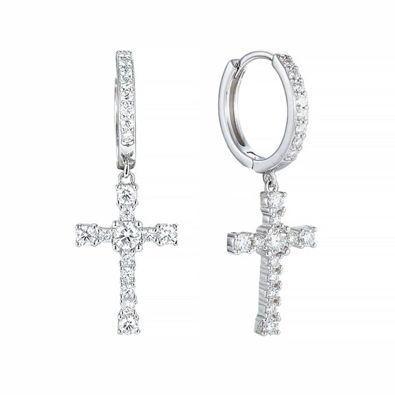 KIJ 1.52 Carat Cross Moissanite Dangle Earrings,Rhodium Plated 925 Sterling Silver VVS1 Gra Certified Hypoallergenic Gifts for Men Women