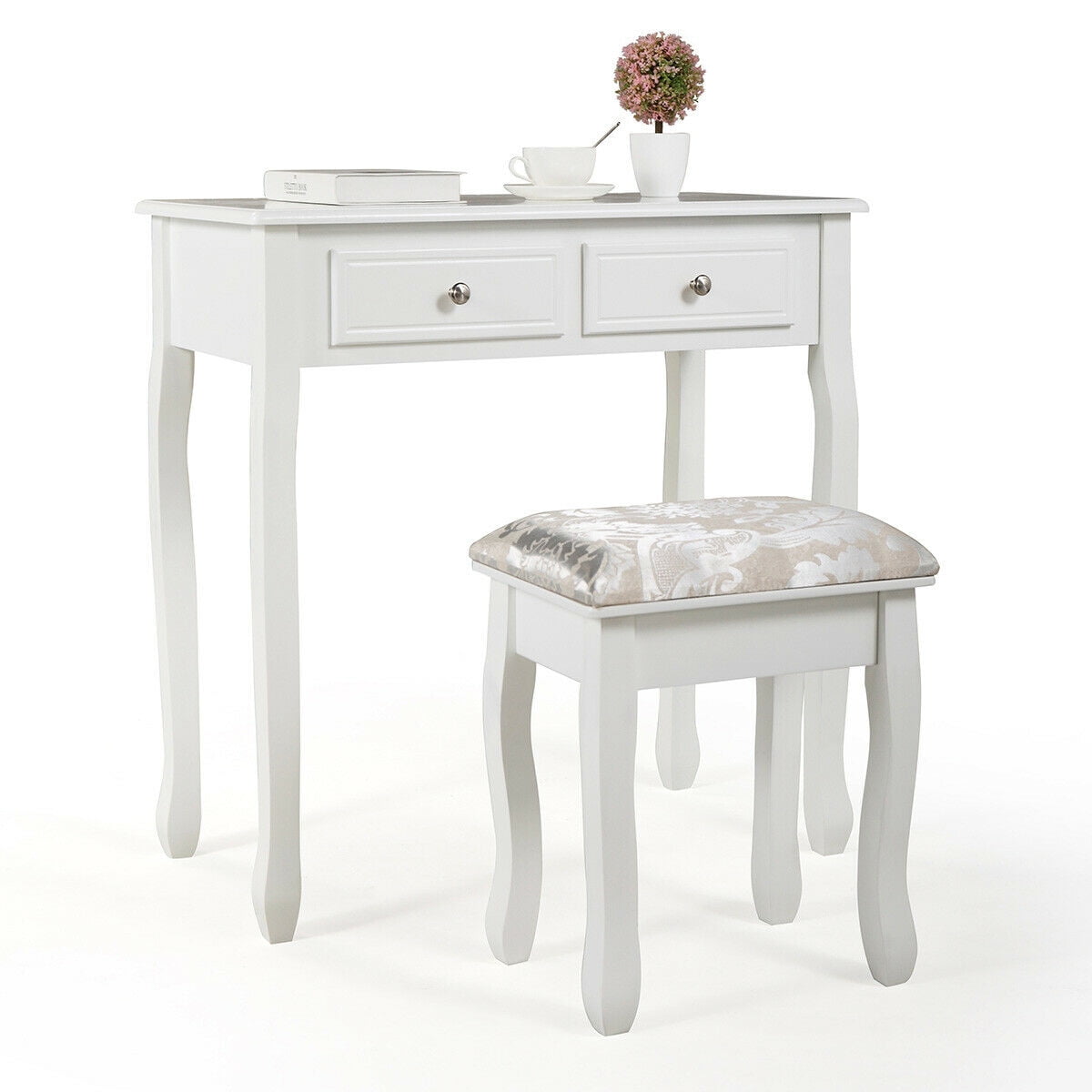 Lowestbest Dressing Makeup Vanity Table Desk Set with Stool for Bedroom, Bathroom, Closet, Hallway Lowestbest Dressing Makeup Vanity Table Desk Set with Stool for Bedroom, Bathroom, Closet, Hallway