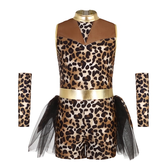 iiniim Girls Jumpsuit Sleeveless Leopard Print Leotard Cosplay Dancewear Stage Performance Brown 8