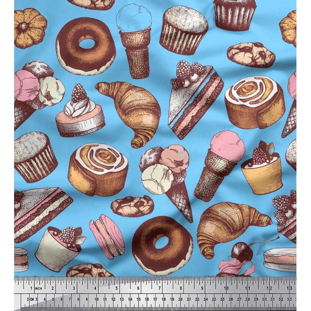Soimoi Crepe Silk Fabric Cupcake,Donut & Cookies Food Printed Craft Fabric by The Yard 42 Inch Wide