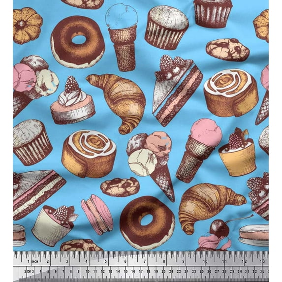 Soimoi Cotton Jersey Fabric Cupcake,Donut & Cookies Food Print Fabric by Yard 58 Inch Wide
