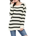 thumbnail image 1 of Suéter de túnica a rayas sueltas de manga larga con cuello redondo para mujeres Inspire Chic 3XL blanco, 1 of 8