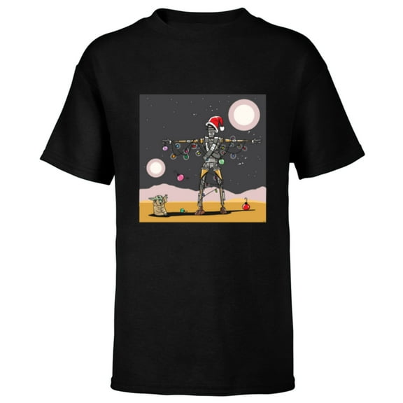 Star Wars Grogu IG-11 Droid Holiday Tatooine Christmas Tree - Short Sleeve T-Shirt for Kids - Customized-Black