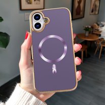 Dteck Magnetic for iPhone 16 Plus, Shockproof Ultra Slim Plating Electroplated PC TPU Drop-Resistant Cover Stylish Anti-Scratch Protection Shell Support Wireless Charging Cover, Darkpurple