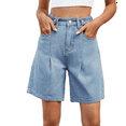 thumbnail image 2 of Womens Jean Shorts High Waisted Stretchy Bermuda Shorts Trendy Casual Denim Shorts Loose Fit Light Blue M, 2 of 9