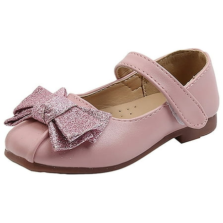 

Girls Knotted Shoes Baby Soft Leather Shoes Shoes Dance Bow Soled Princess Baby Shoes Pink 15 Months-18 Months