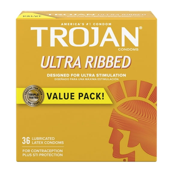Trojan Ultra Ribbed Lubricated Condoms for Ultra Stimulation, 36 Count, 1 Pack
