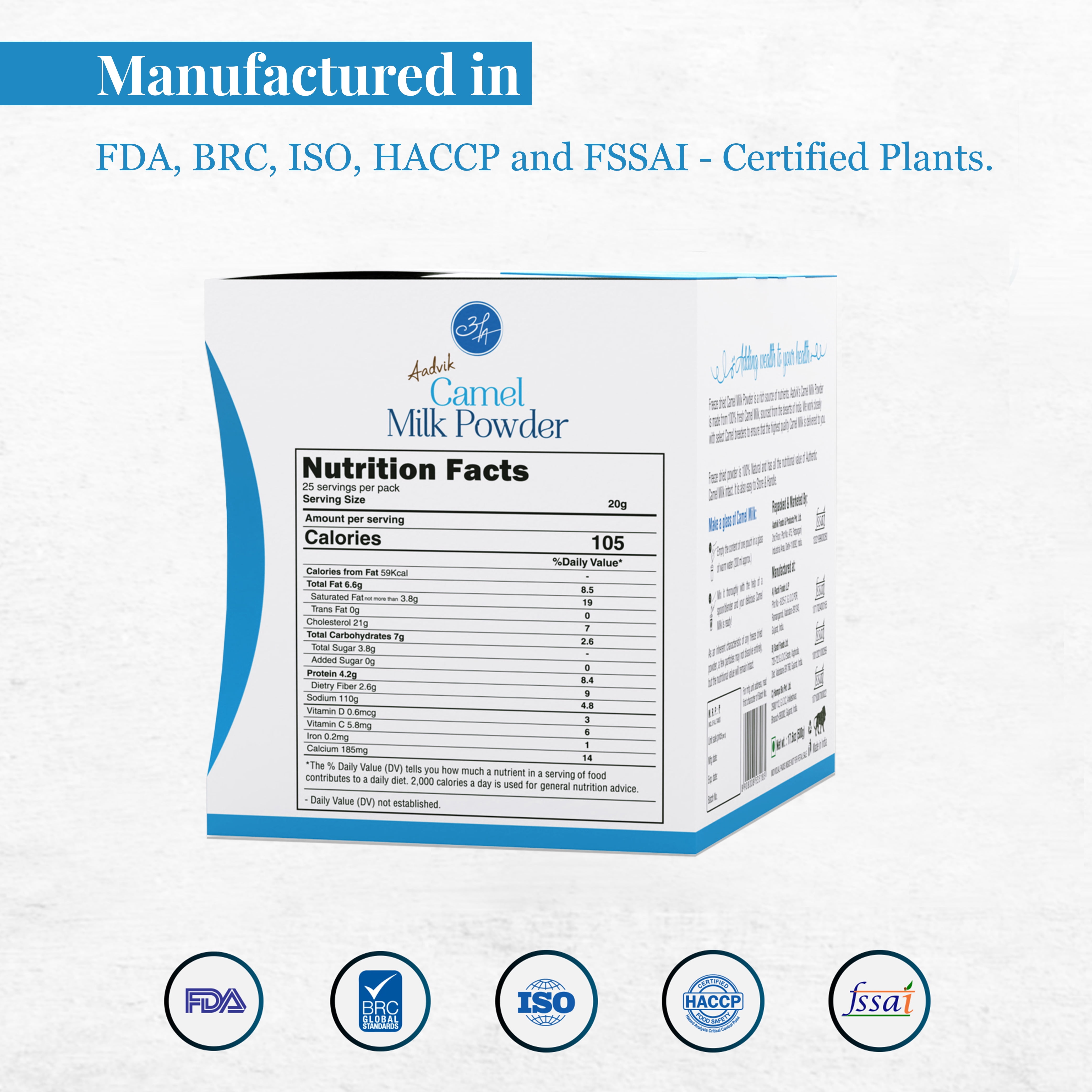Aadvik Camel Milk Powder I Freeze Dried | 17.68 Oz | 0.707 Oz x 25 Sachets (20x25)