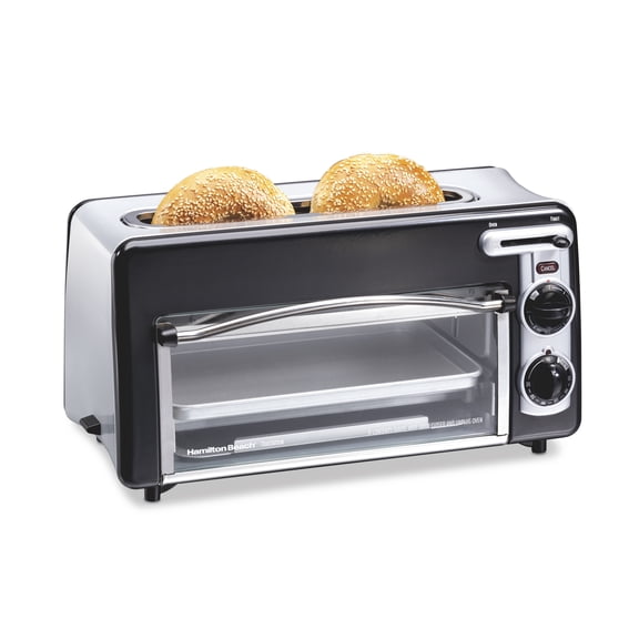 Hamilton Beach Toastation 2-in-1 Toaster and Oven with Extra-Wide, Extra-Long Toast Slot, Black, 22725