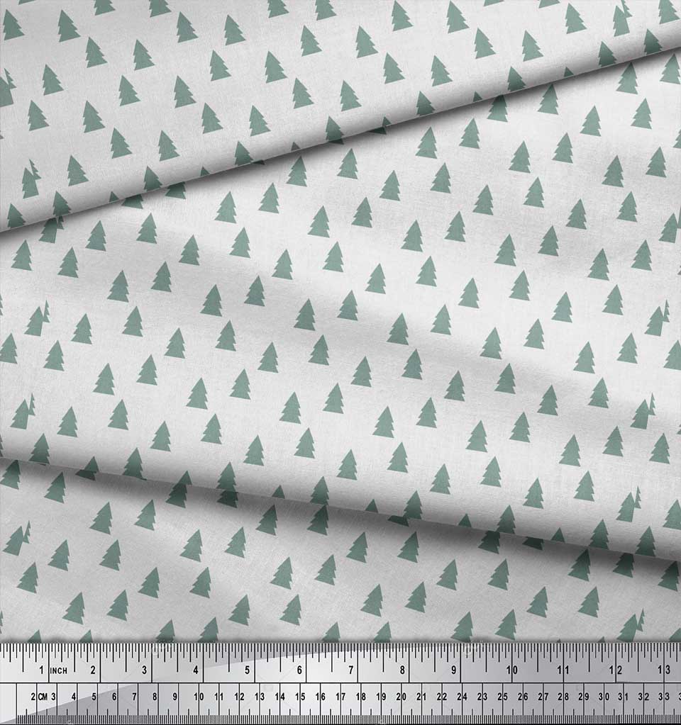 Soimoi White Viscose Chiffon Fabric Christmas Tree Printed Craft Fabric by the Yard 42 Inch Wide