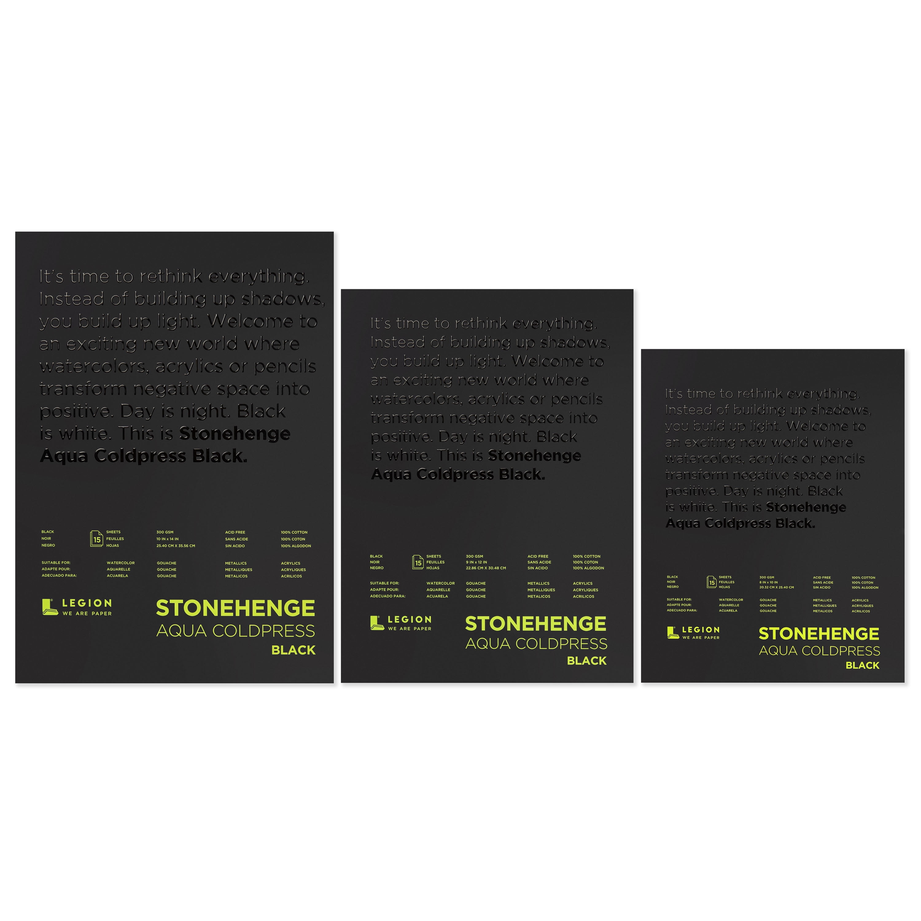 Legion Paper Stonehenge Aqua Black Watercolor Pads, 10" x 14"