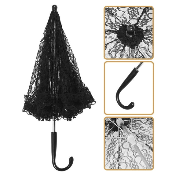REOFLYUP Photography Lace Umbrella Lace Umbrella Black 1Set Romantic Design for Stage Performances