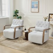 JUSTLET Swivel Accent Chairs Set of 2, Modern Upholstered Living Room Chair Club Armchair with U-shaped Wood Arm and Lumbar Pillow, Light Gray