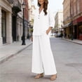 thumbnail image 4 of Women's Cotton Linen 2-Piece Outfit V-Neck Button Top Wide Leg Pants Casual Vacation Loungewear Set White XXL(XXL), 4 of 7