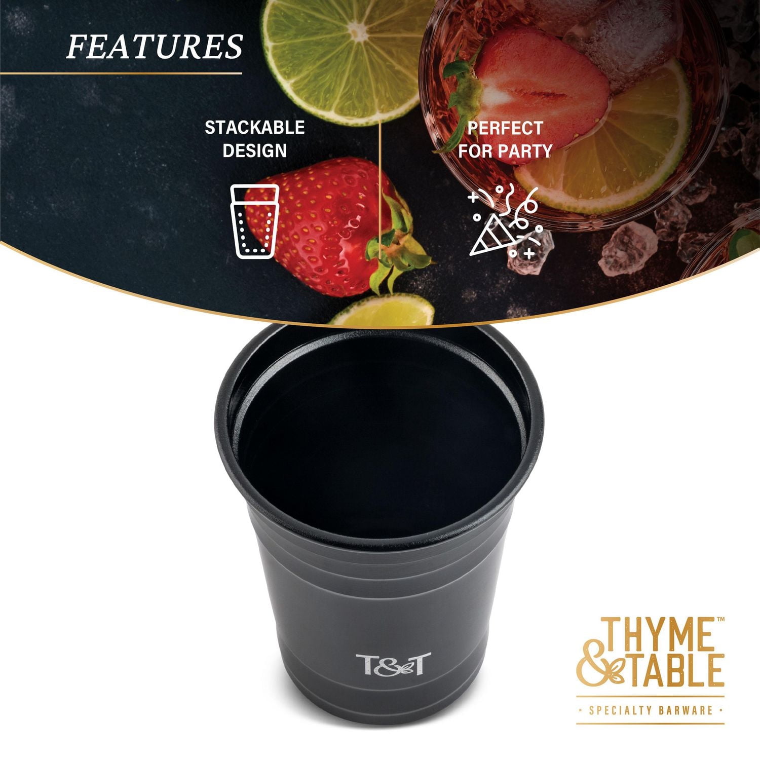 Thyme & Table Cocktail Party Cups, 4 Piece Set, Black, barware